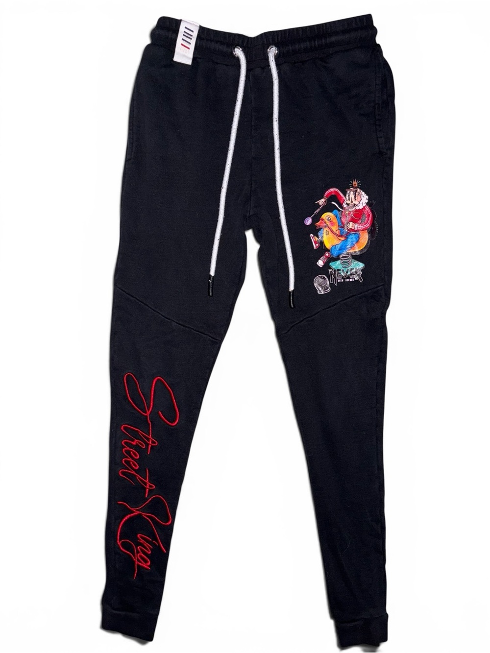 Black Graphic Joggers with Red Script - Picture 1 of 4